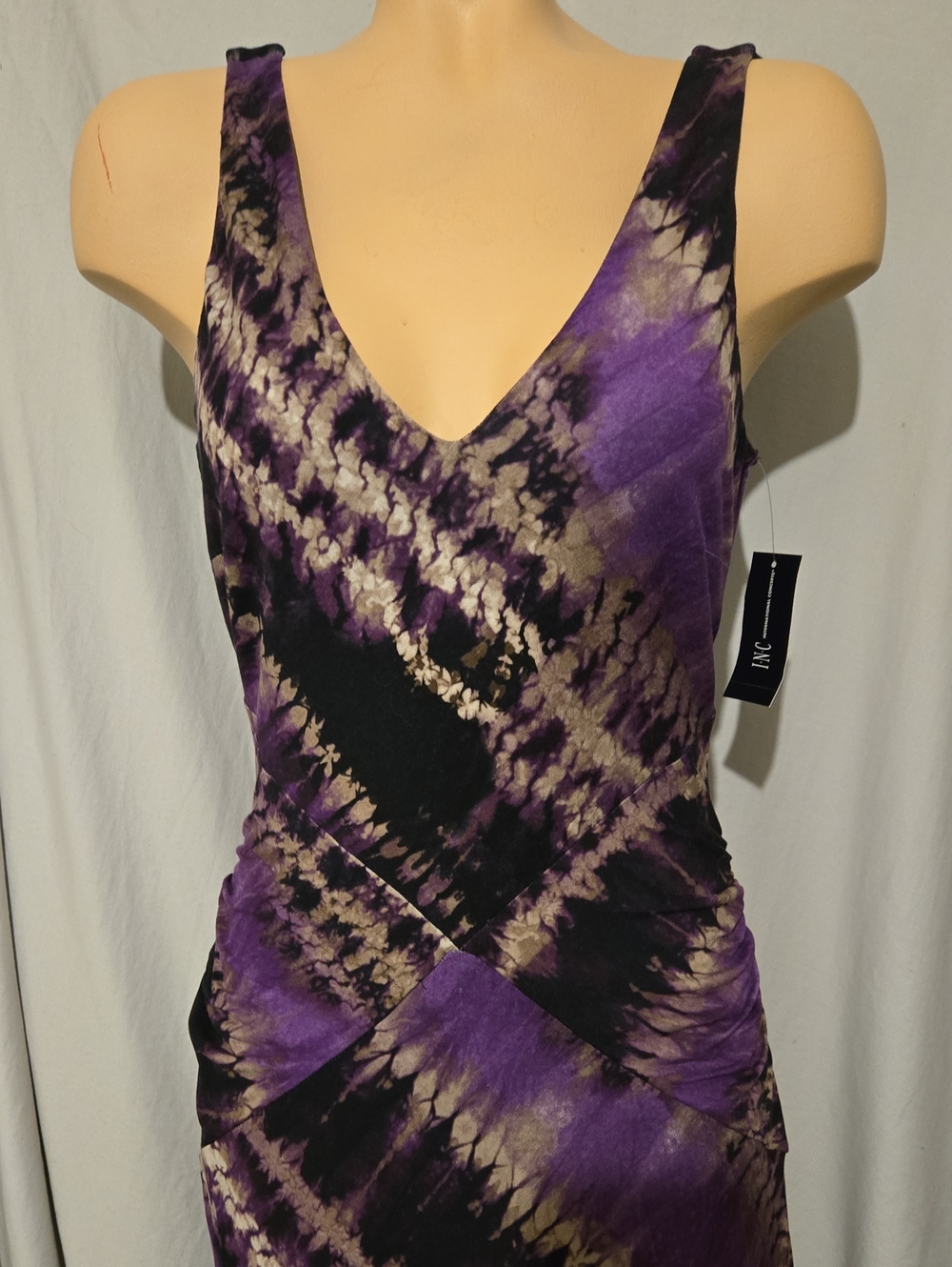 INC Purple Tie-Dye V-Neck Maxi Dress, New - Picture 3 of 7